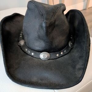 Minnetonka The Silverton Hat Black Leather Silver Concho Embellishments XL